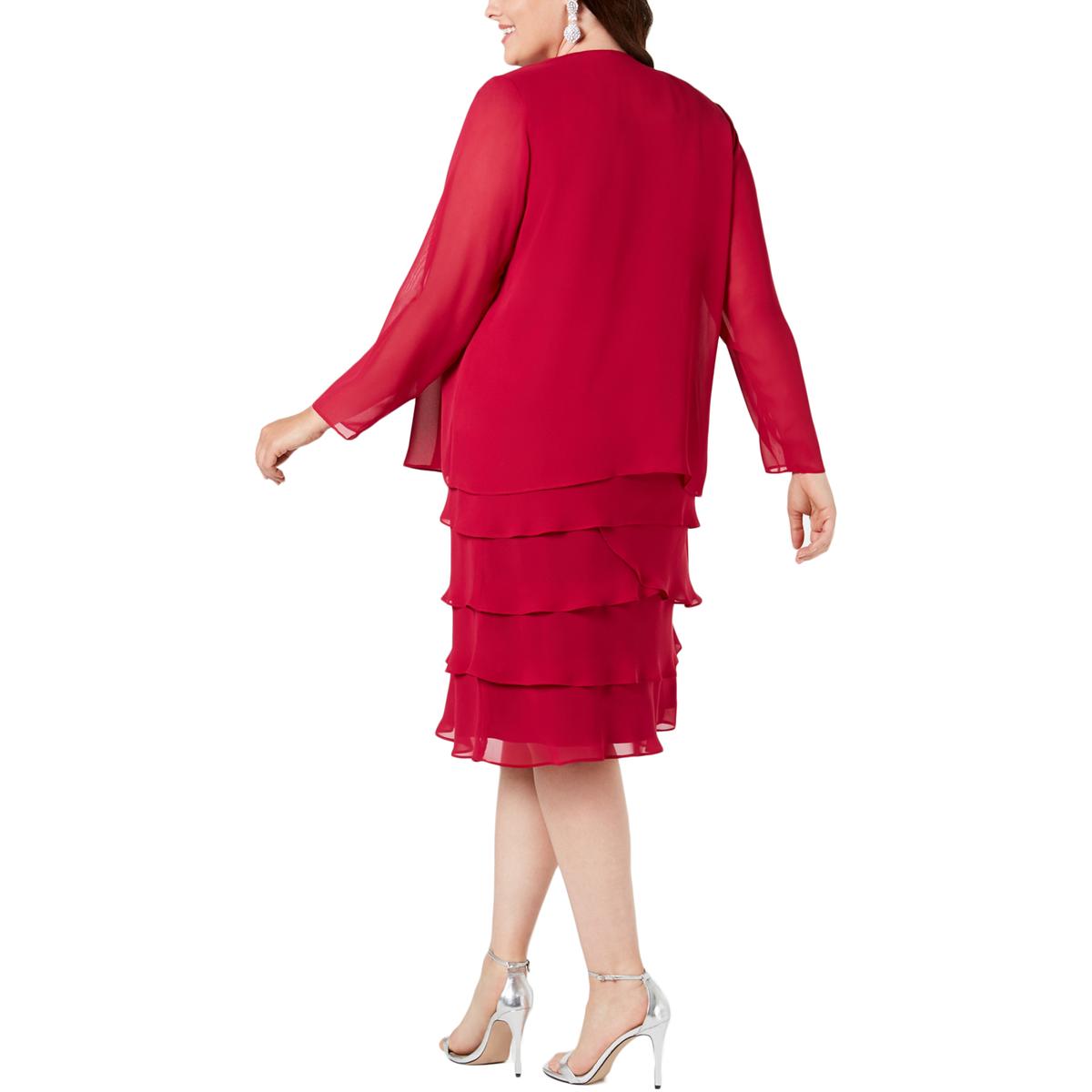 SLNY Womens Pink Embellished 2PC Dress With Jacket Plus 16W BHFO 3376