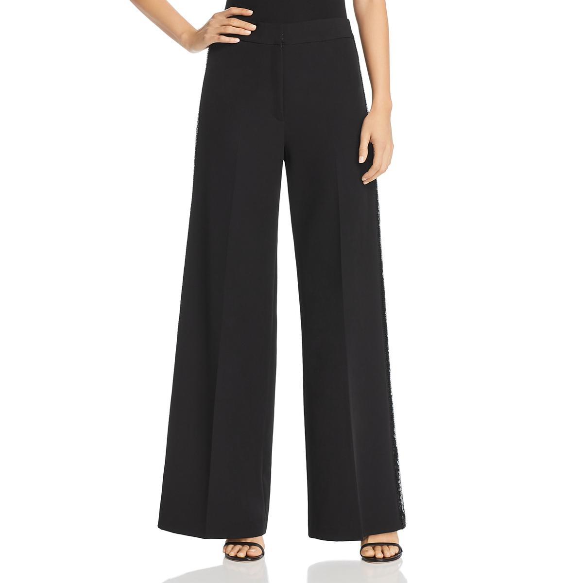 Milly Womens Black Sequined Wide Leg Dress Pants Trousers 10 BHFO 2824