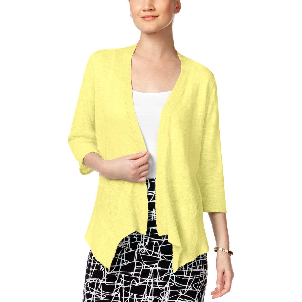 Alfani Womens Yellow Linen Drapey 3/4 Sleeves Cardigan Sweater Top M BHFO 8823 | eBay
