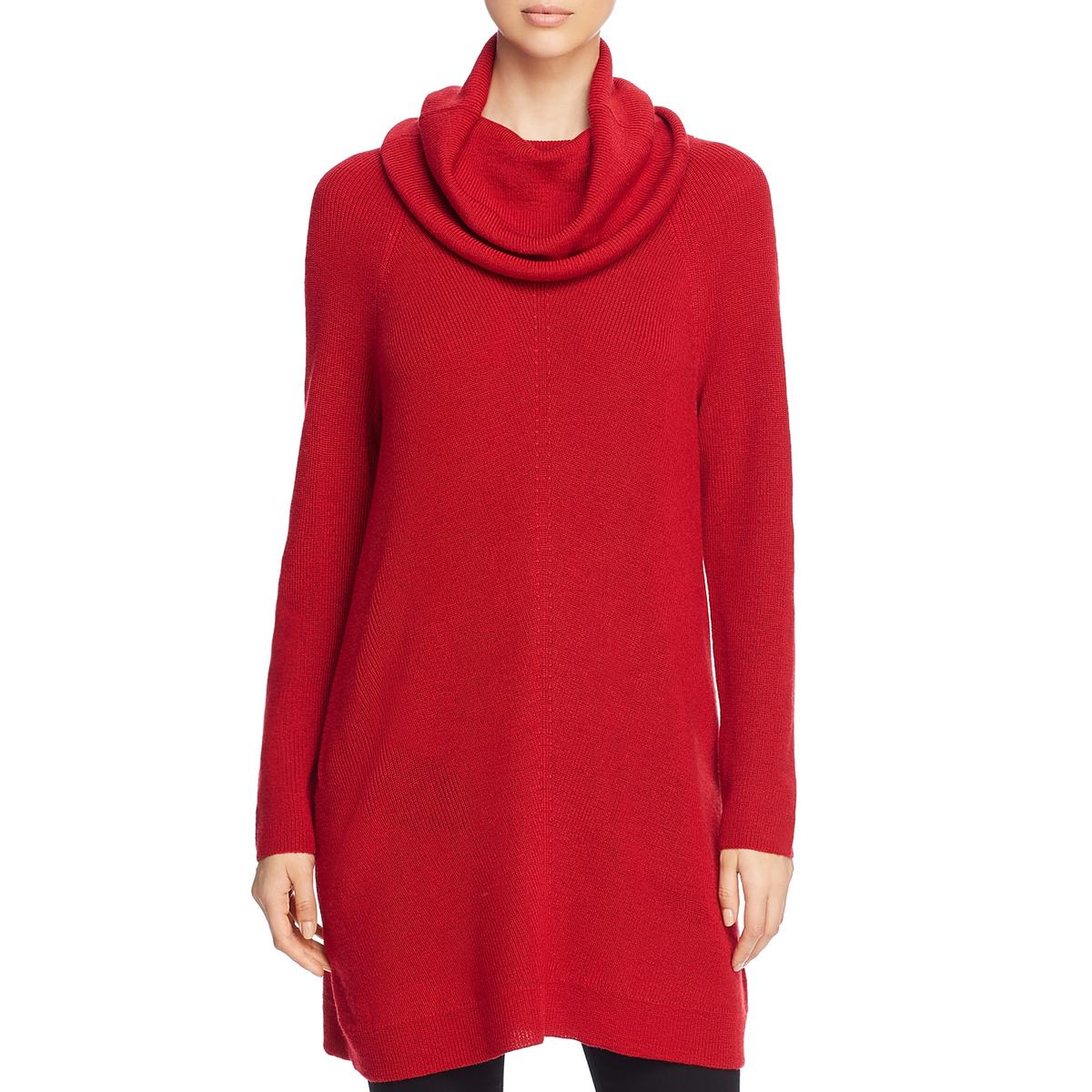 Eileen Fisher Womens Red Merino Wool Cowl-Neck Tunic Sweater Top L BHFO