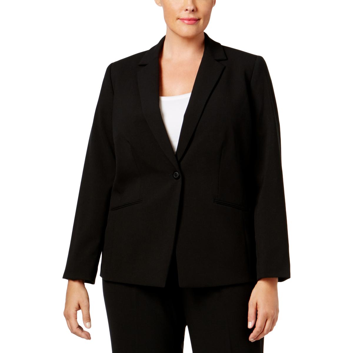 Tahari ASL Womens Black Notch Collar One-Button Blazer Jacket Plus 24W ...