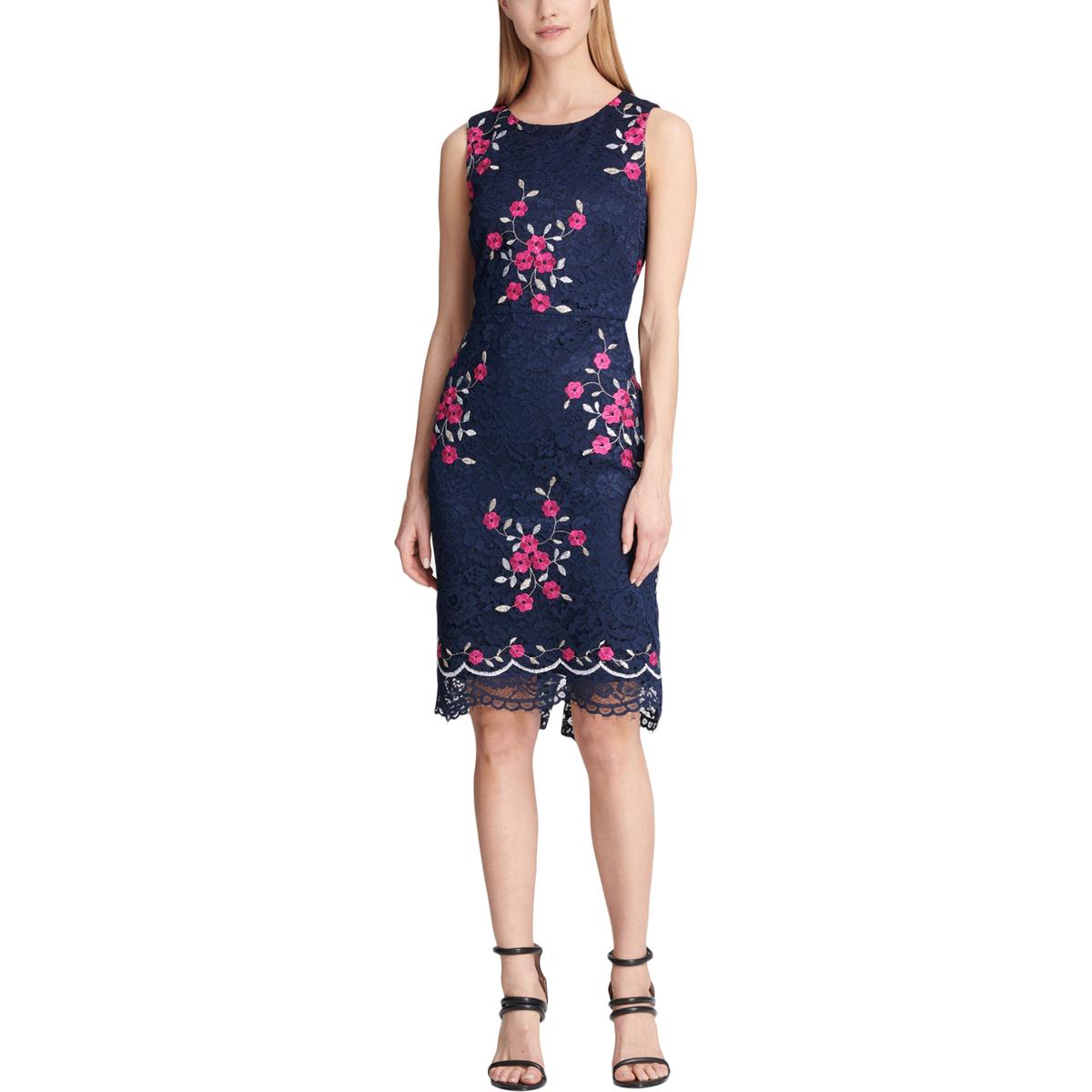 DKNY Womens Navy Lace Floral Embroidered Sheath Dress 2 BHFO 8821 | eBay