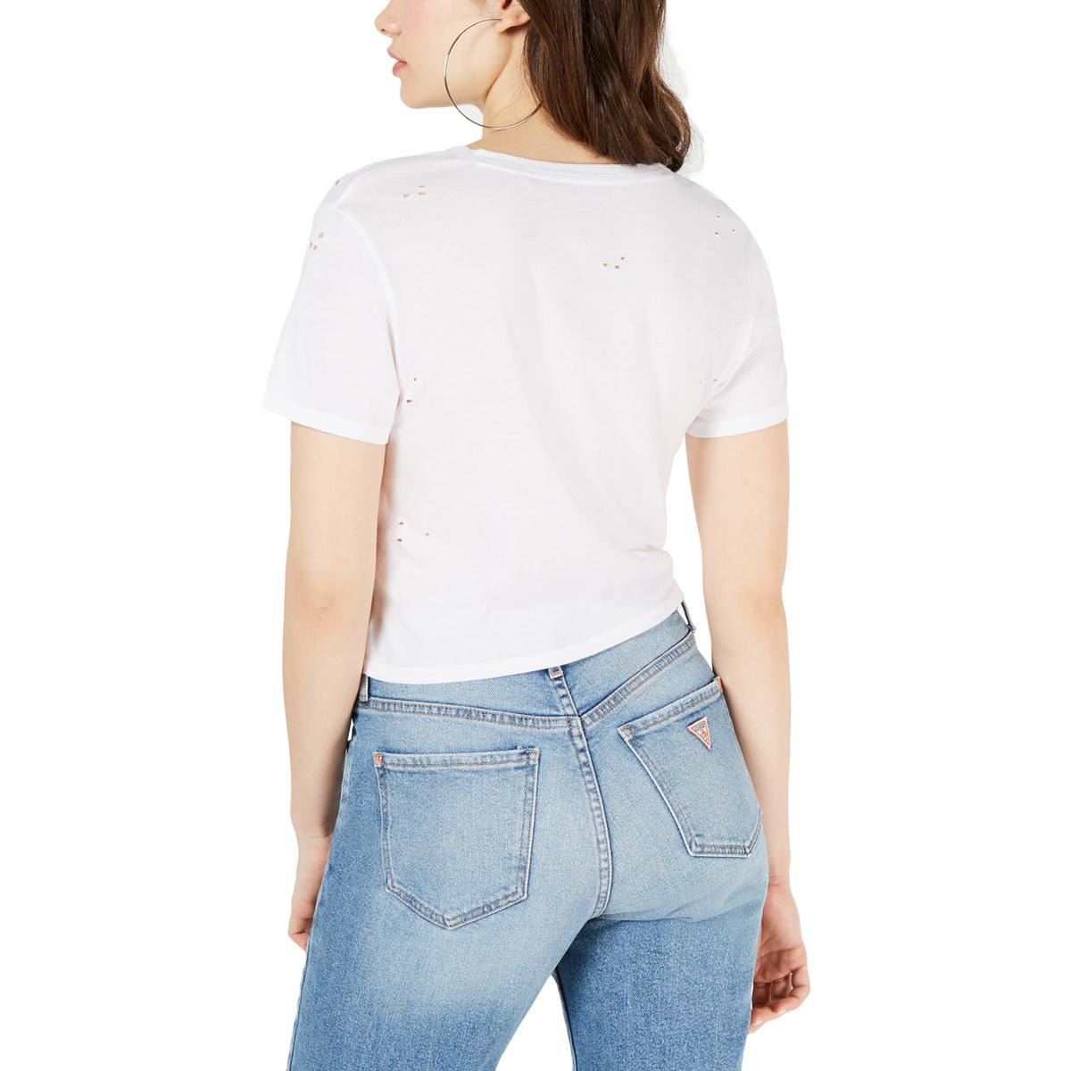Guess Womens White Distressed Logo Crop T-Shirt Top L BHFO 9371 | eBay