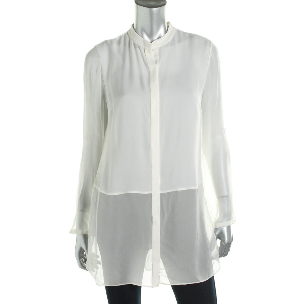 ELIE TAHARI 6660 NEW Womens viviann White Silk Button-Down Top Blouse L ...