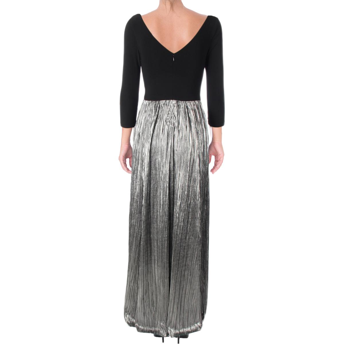 Vince Camuto Womens Black Mixed Media Metallic Evening Dress Gown 4