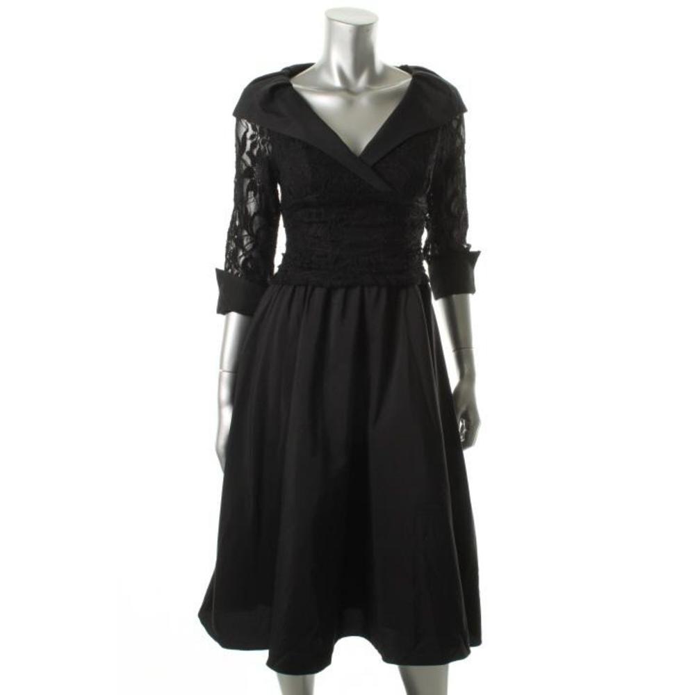... Jessica-Howard-NEW-Black-Lace-Top-Elbow-Sleeves-Evening-Dress-Petites