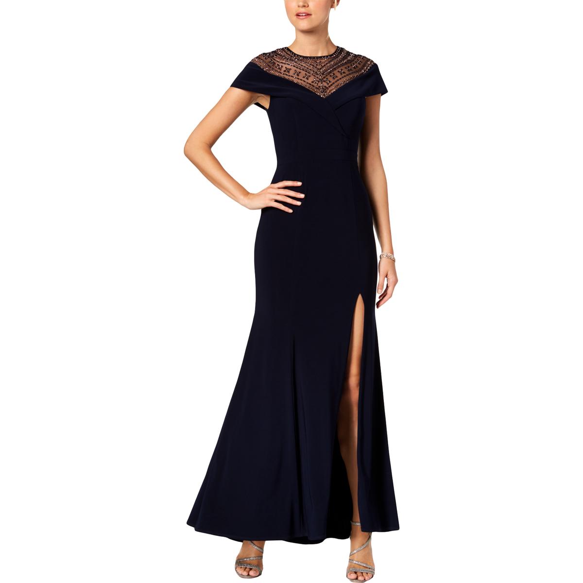 xscape cap sleeve beaded ruched gown