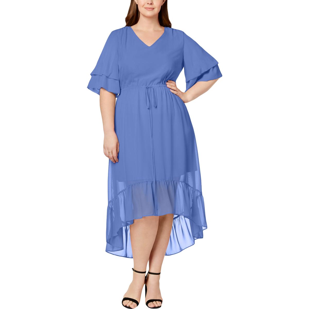 NY Collection Womens Blue Hi-Low Tea-Length Party Casual Dress Plus 1X ...