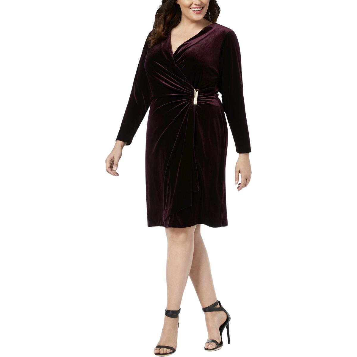 Calvin Klein Womens Purple Velvet Embellished Wrap Dress Plus 20W BHFO