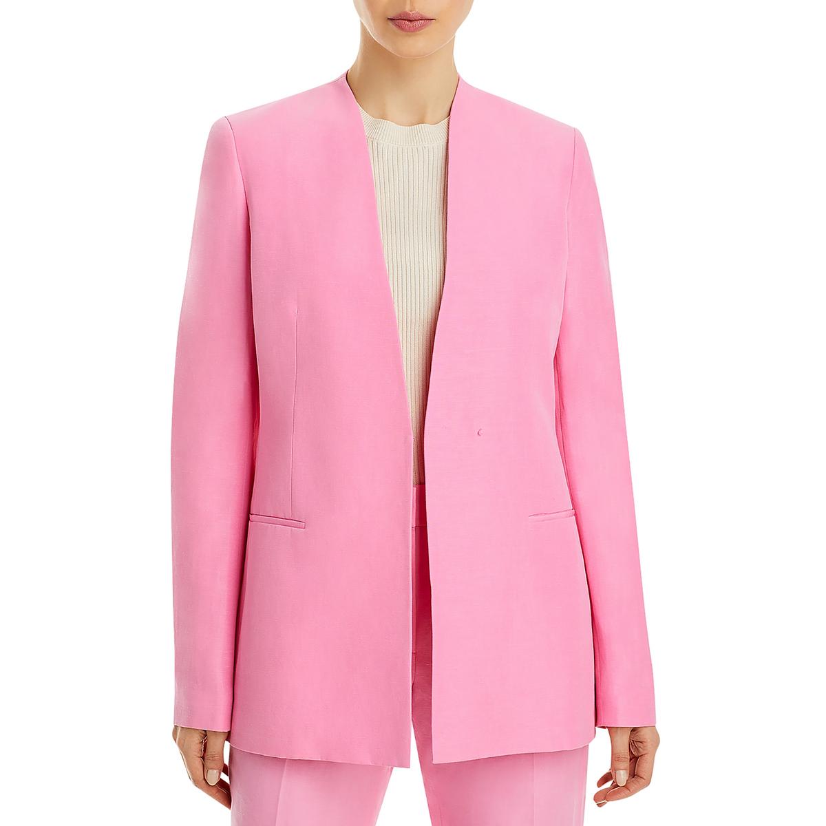 Pre-owned Lafayette 148 York Womens Linen Business Collarless Blazer Jacket Bhfo 8125 In Pink Madder