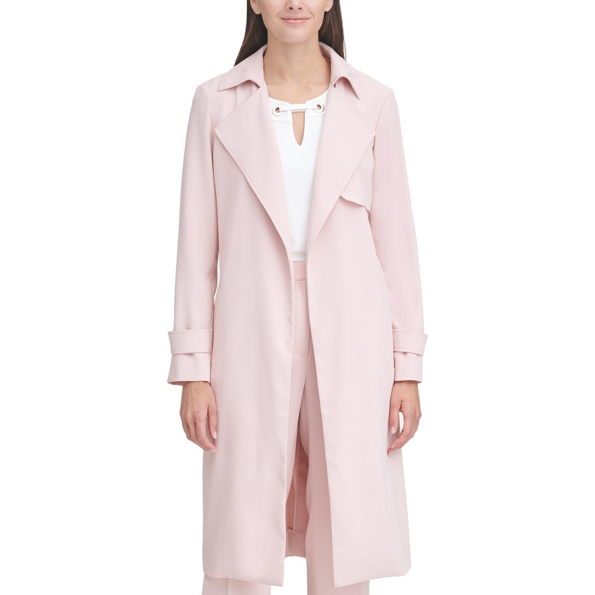 Tommy Hilfiger Womens Pink Suiting Open Front Trench Coat Jacket 14