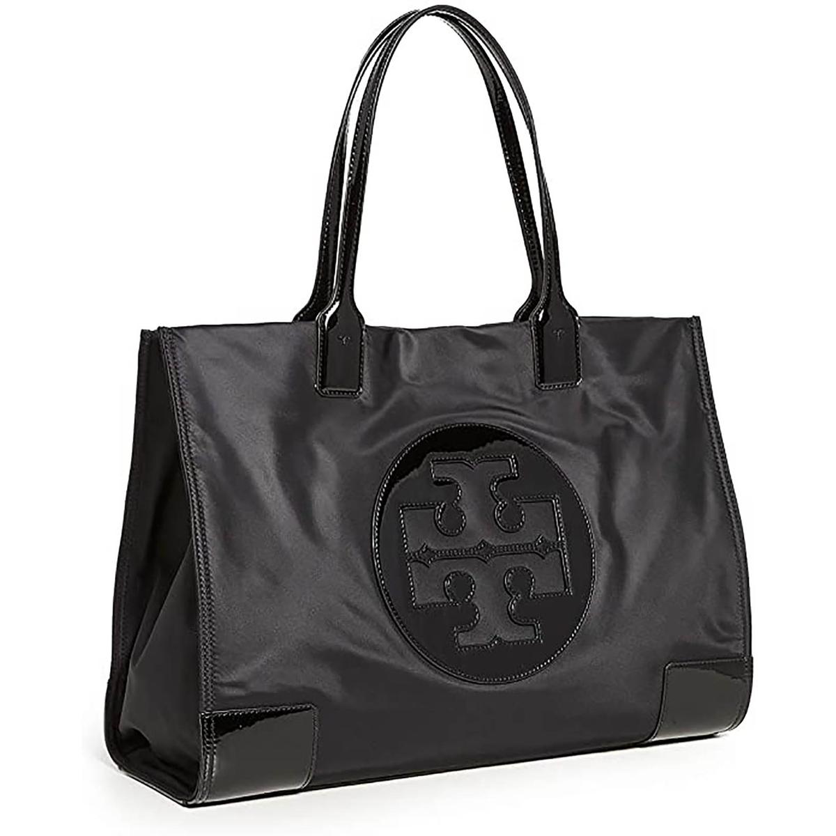 Tory Burch Womens Ella Black Laptop Leather Trim Tote Handbag Large ...