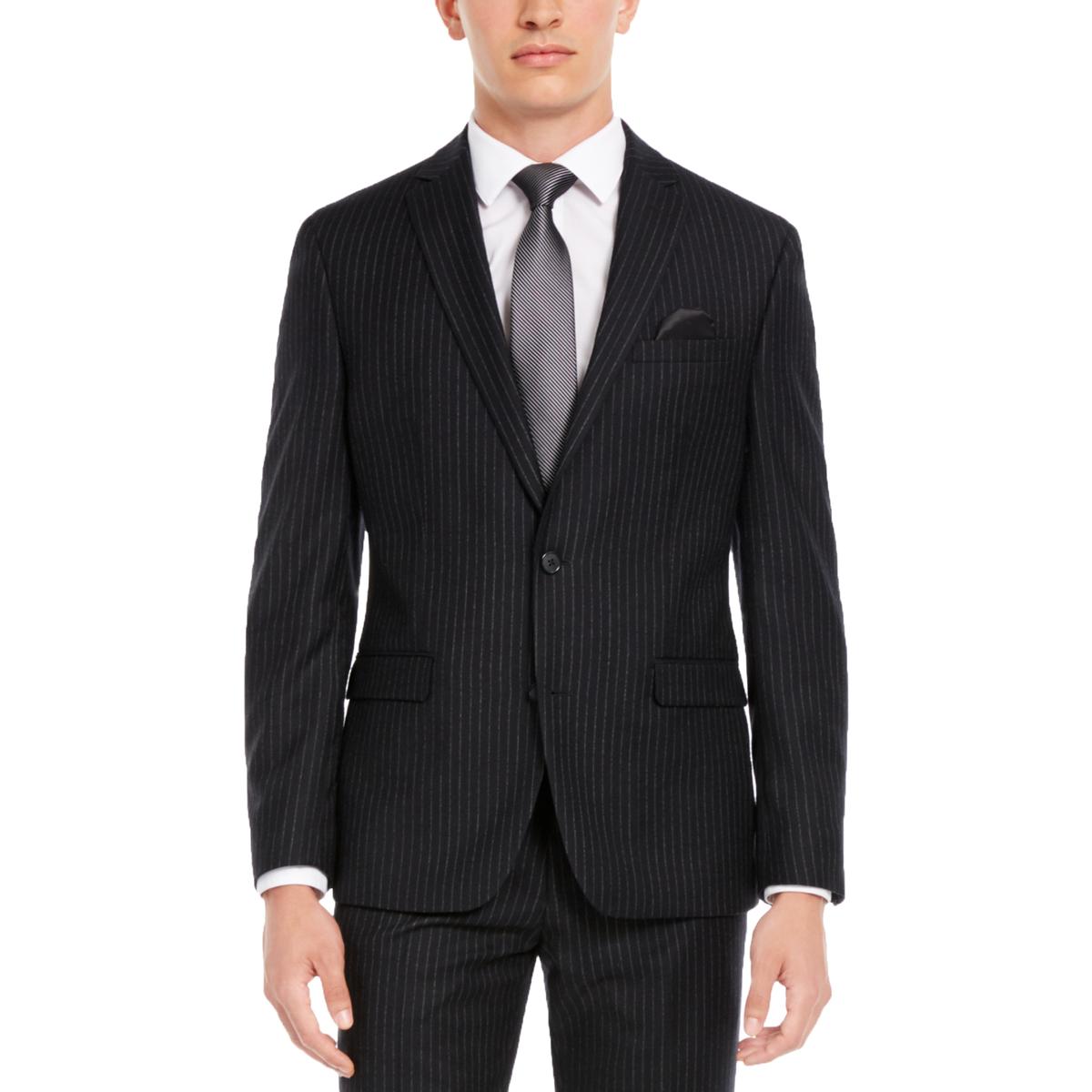 Bar III Mens Black Wool Blend Slim Fit Business Suit Jacket Blazer 34S