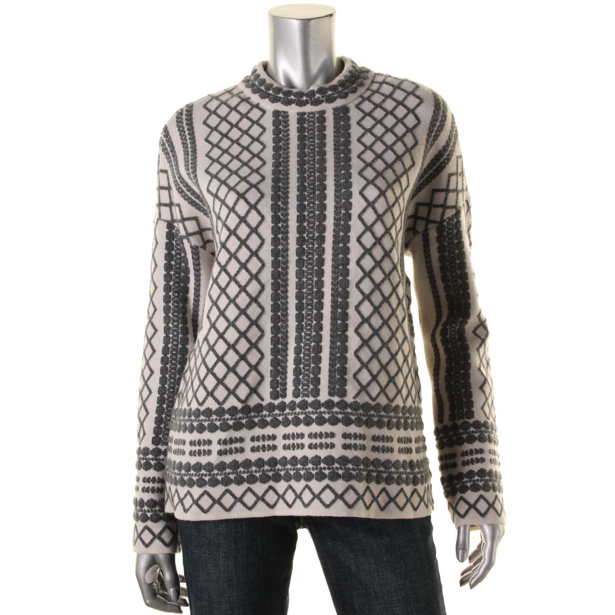 Tory Burch 4904 Womens Merino Wool Pattern Textured Pullover Sweater ...