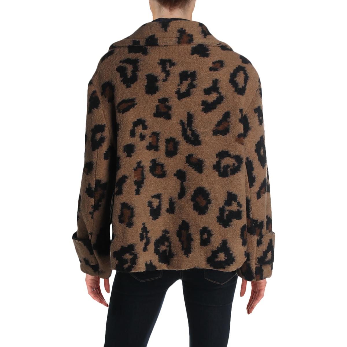 Chepe Womens Brown Wool Cheetah Print Short Basic Coat Jacket S BHFO ...