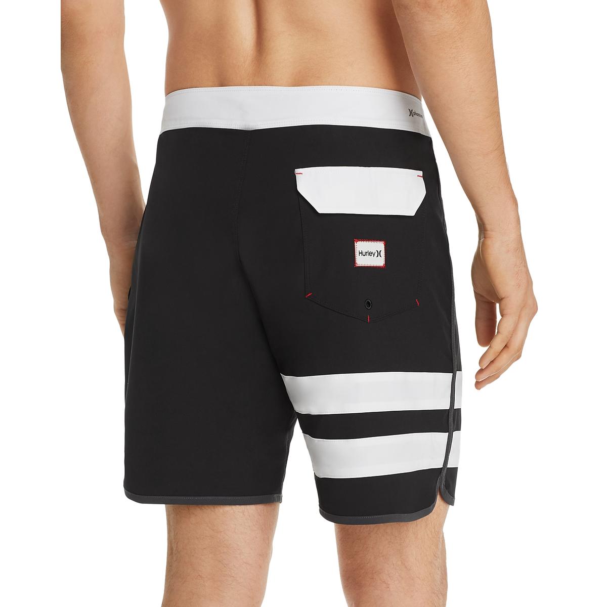 Hurley Mens Black Logo Striped MidRise Board, Surf Shorts 32 BHFO 5069