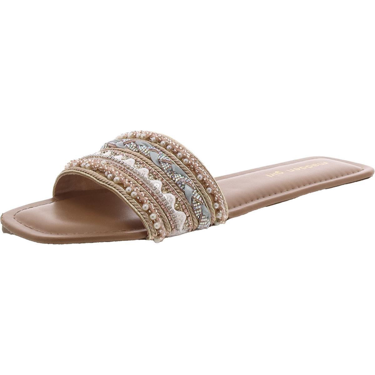 lady　0617 Madden Girl Womens Threadd Tan Slide Sandals Shoes 8.5