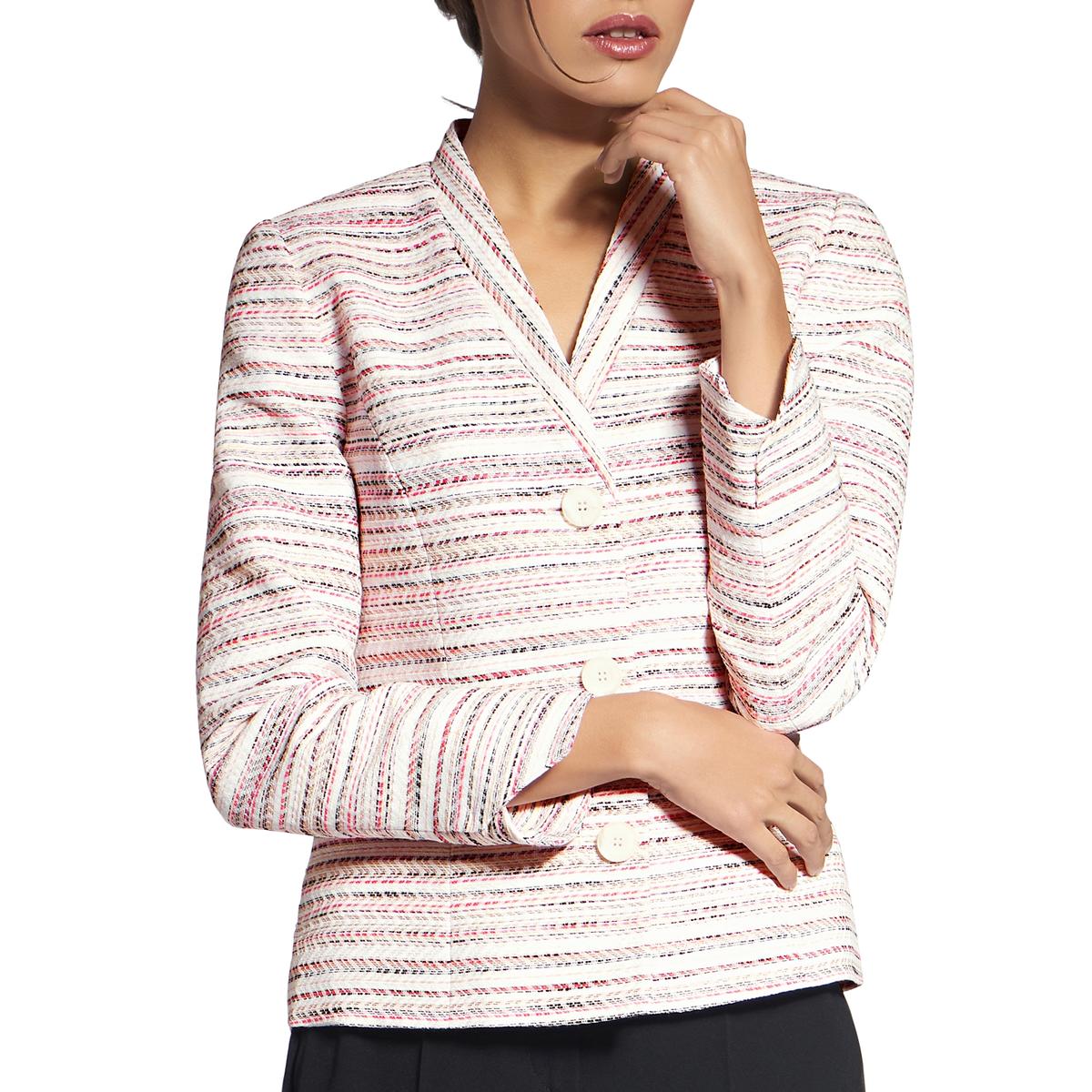 Basler Womens Pink Metallic VNeck ThreeButton Blazer Jacket 12 BHFO