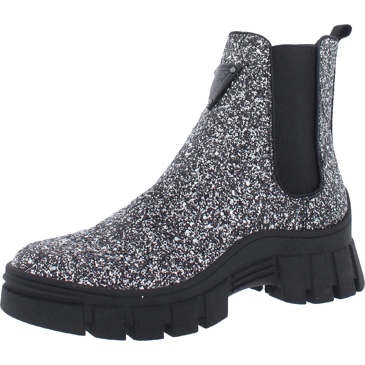 Guess Women's Hestia Lug Sole Chelsea Booties Women's black sparkle