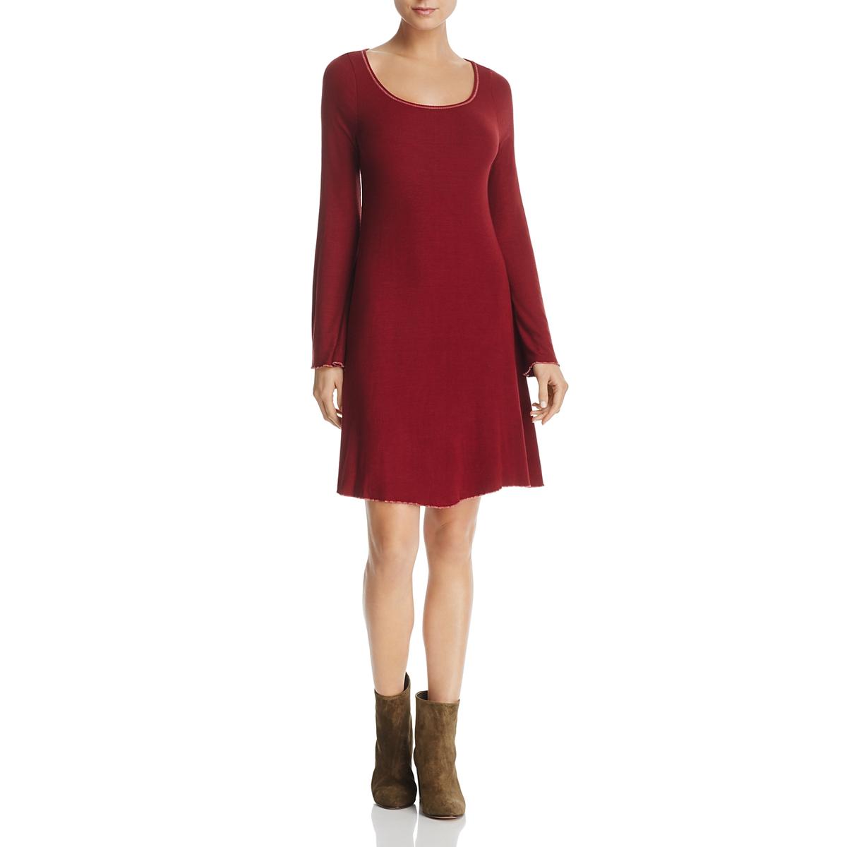 Three Dots Womens Red Ribbed Knit Long Sleeves Casual Dress XS BHFO