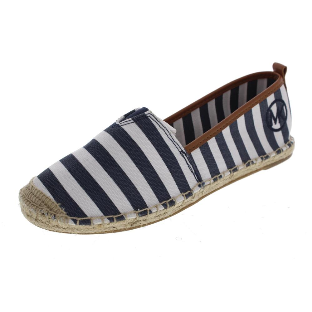 Michael Kors Meg Navy Striped Leather Trim Flats Espadrilles Shoes 8 5 BHFO