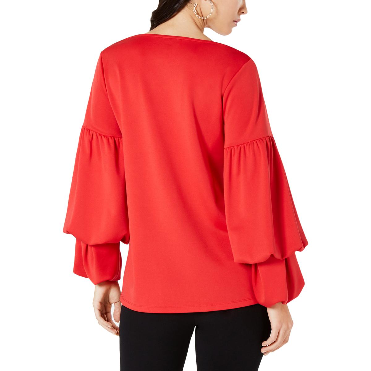 Alfani Womens Red Stretch Bubble Sleeves Blouse Pullover Top Shirt XL