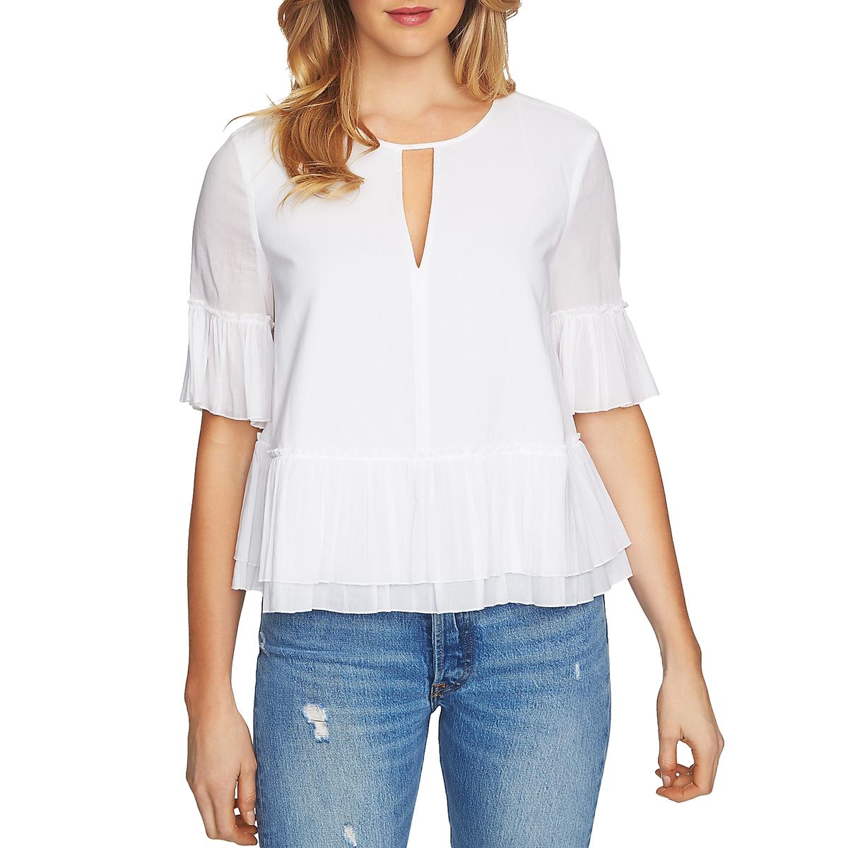 1.State Womens White Ruffled Elbow Sleeve Casual Blouse Top XS BHFO ...