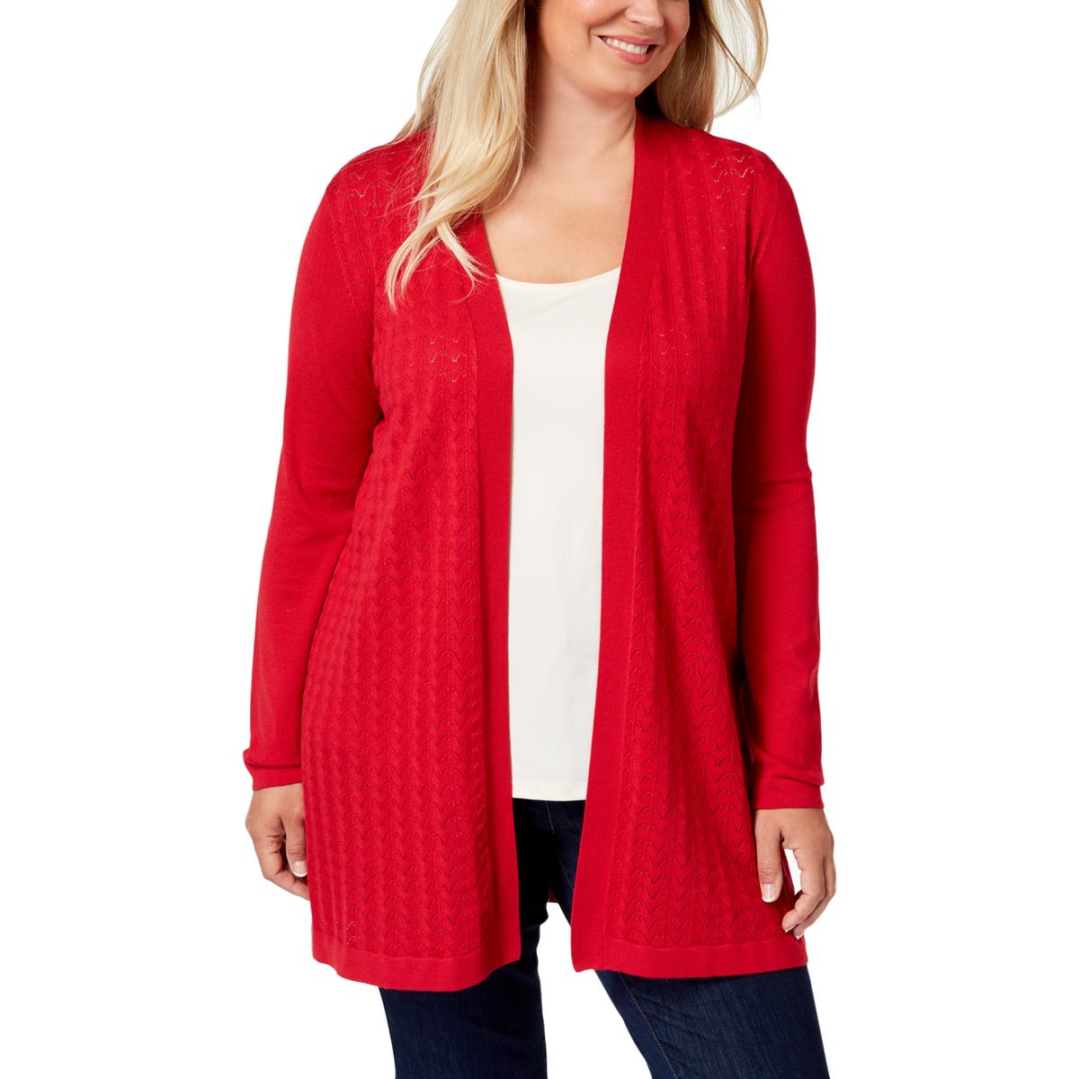 Karen Scott Womens Pointele Duster Red Cardigan Sweater Top Plus 2X ...