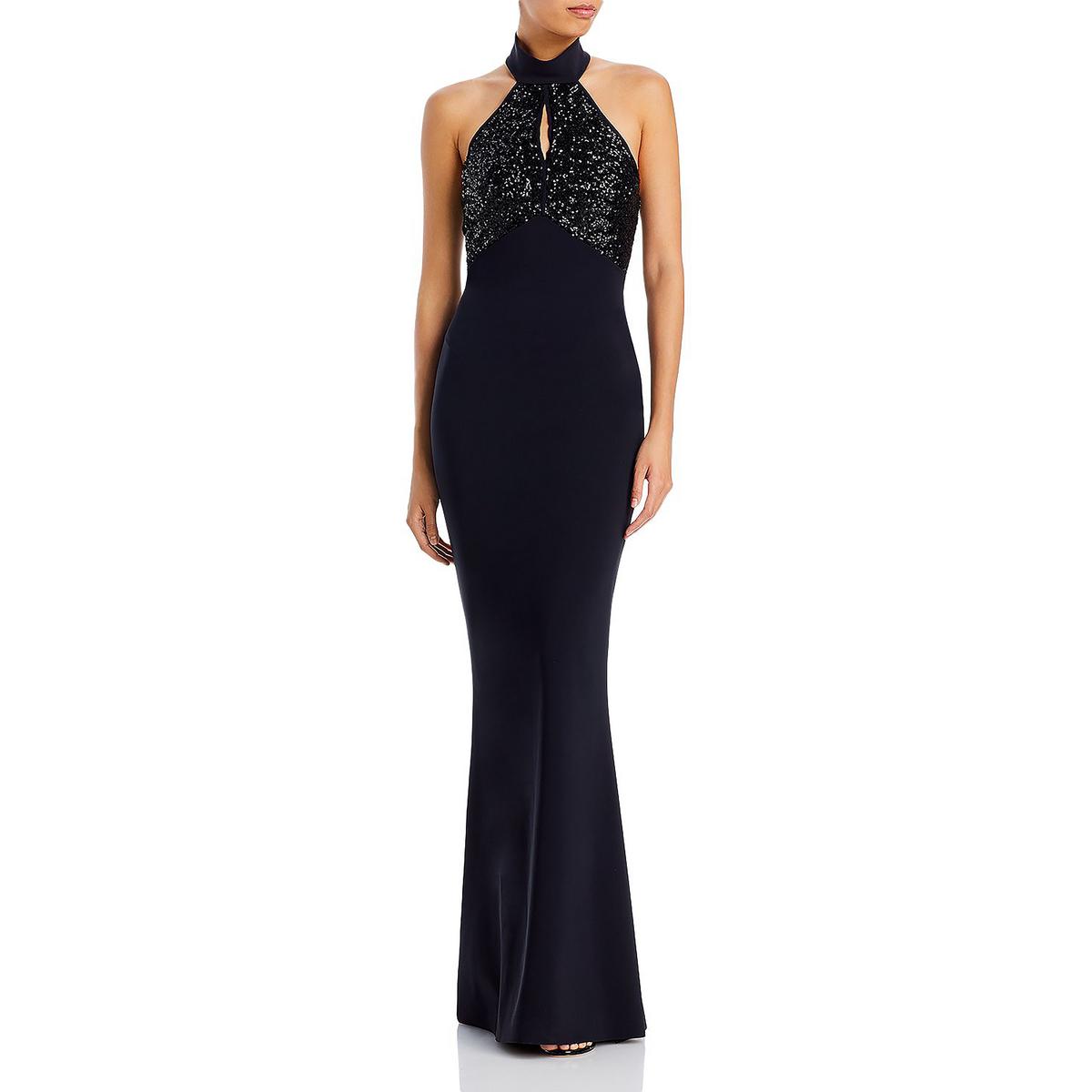 Pre-owned Chiara Boni Womens Iria Sequined Halter Maxi Evening Dress Gown Bhfo 4437 In Black