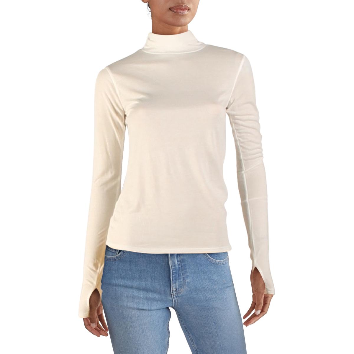 Aqua Womens White Sheer Long Sleeve Casual Turtleneck Top Shirt M BHFO ...