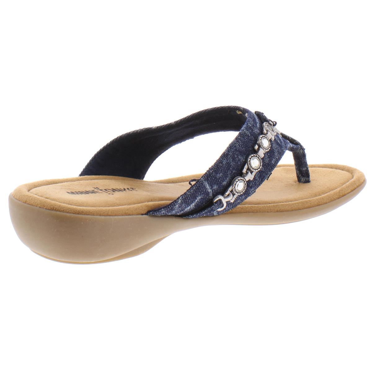 Minnetonka Womens Sable Blue Denim Thong Sandals Shoes 10 Medium (B,M ...