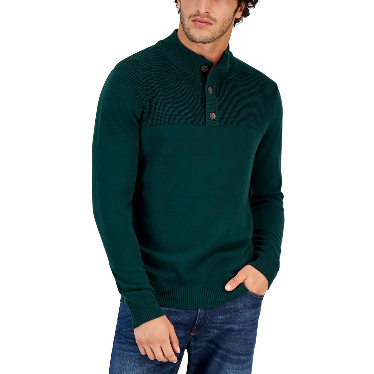 Club Room Mens Cotton Henley Waffle Knit Pullover Sweater Shirt