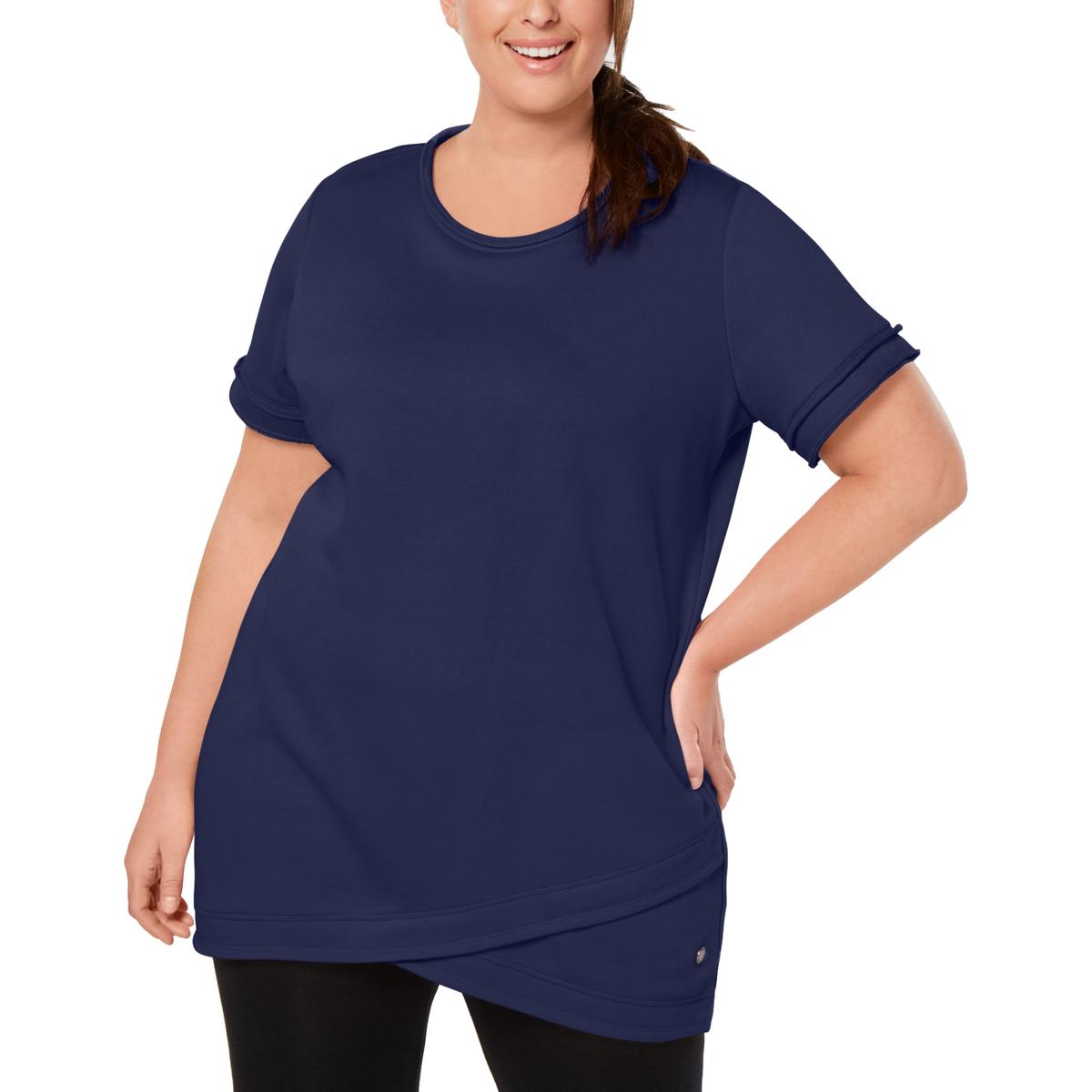 Ideology Womens Navy Fitness Workout Tunic Top Shirt Plus