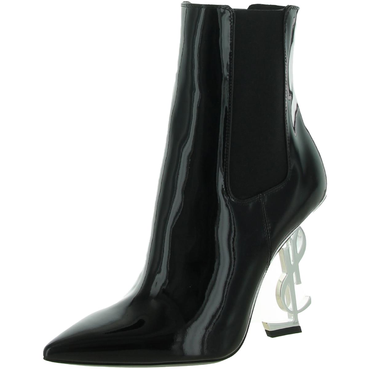 Pre-owned Saint Laurent Womens Ysl Patent Leather Pointed Toe Ankle Boots Shoes Bhfo 4696 In Nero