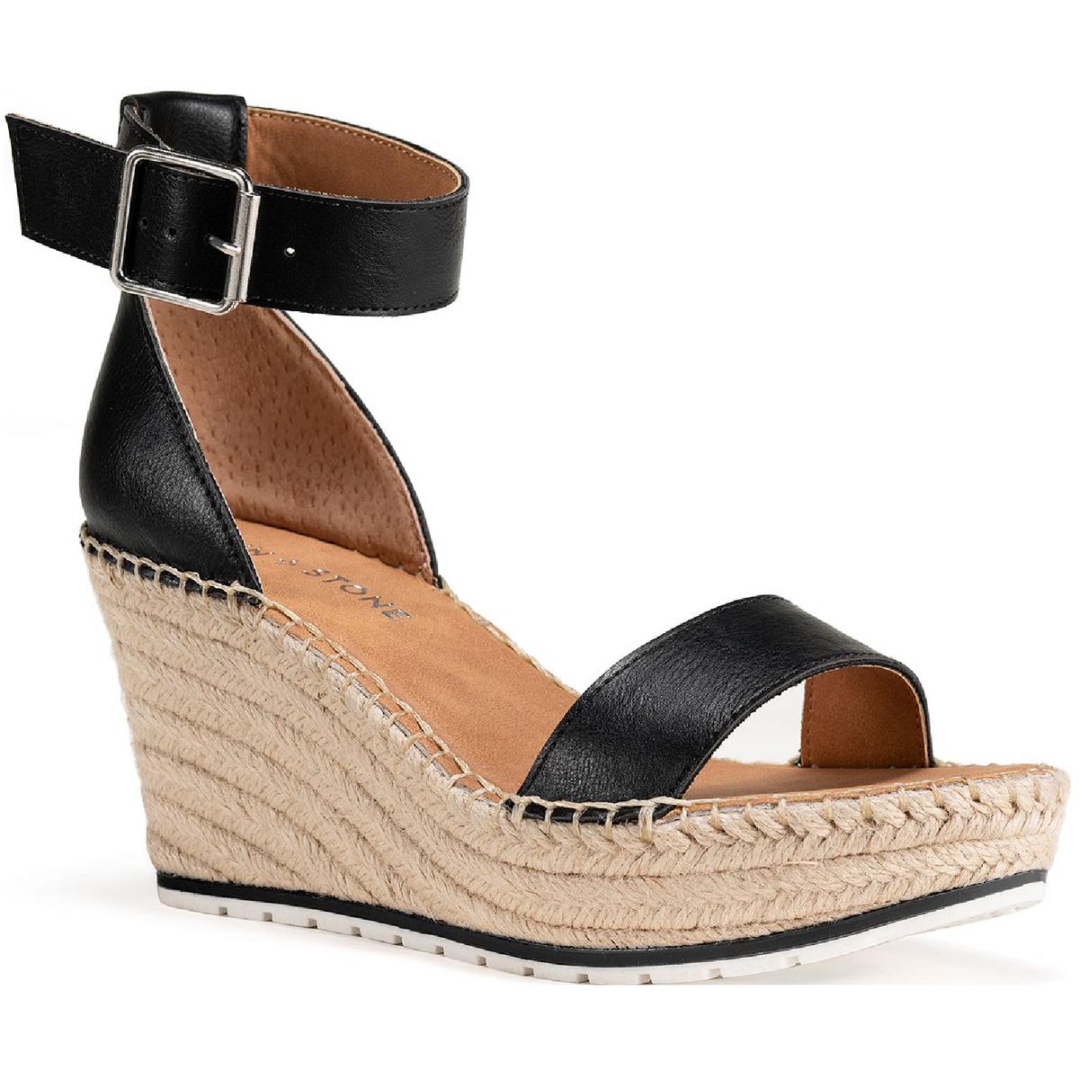 Sun + Stone Womens Sammi Covered Wedge Ankle Strap Espadrilles