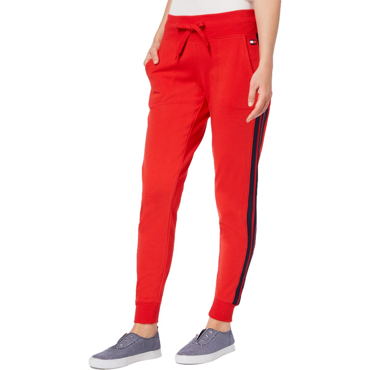 Tommy Hilfiger Sport Womens Red Ribbed Jogger Sweatpants Athletic L ...