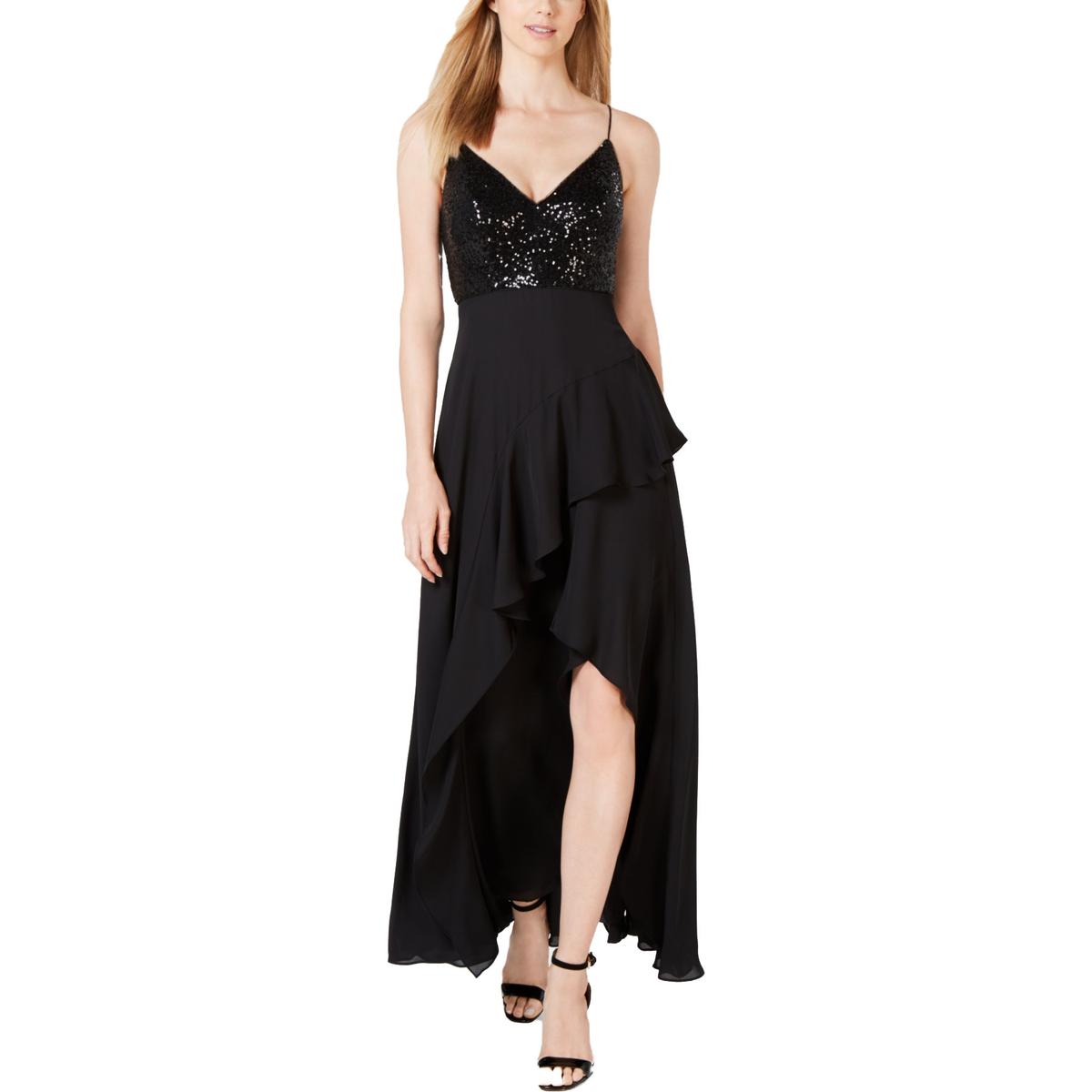 Calvin Klein Womens Black Sequined Ruffled Formal Evening Dress Gown 4 ...