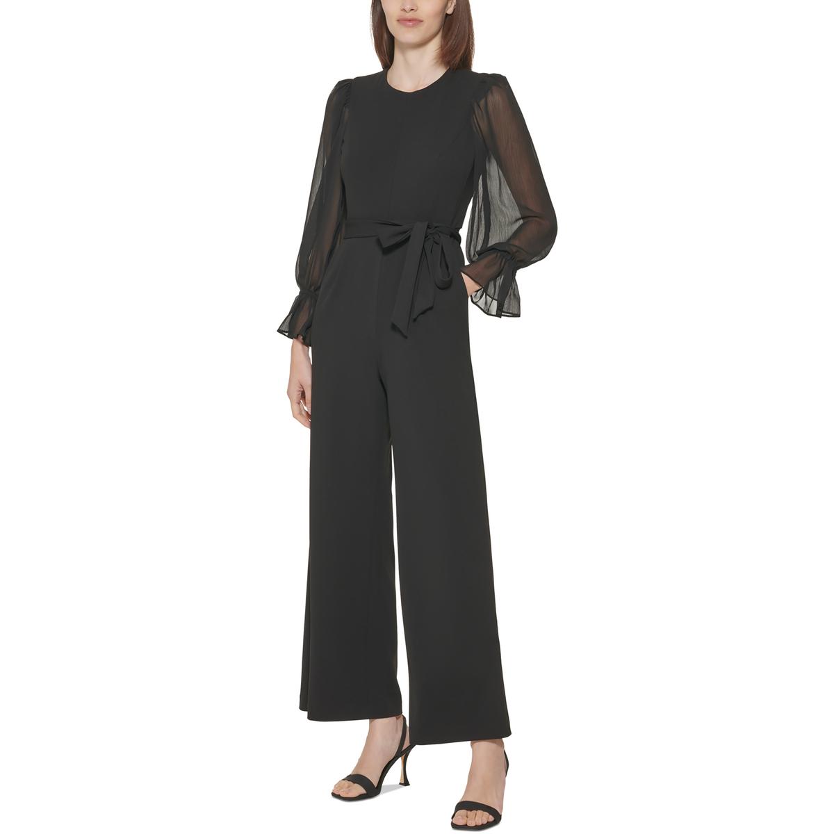 Calvin Klein Womens Crewneck Bishop Sleeve Flare Leg Jumpsuit BHFO 2964