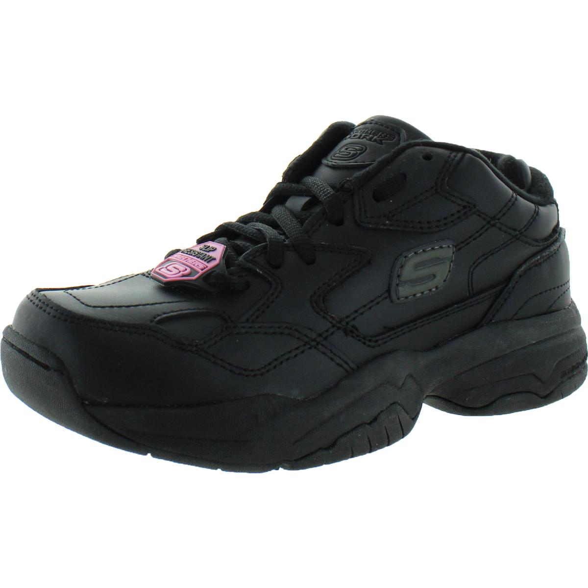 ladies black leather skechers