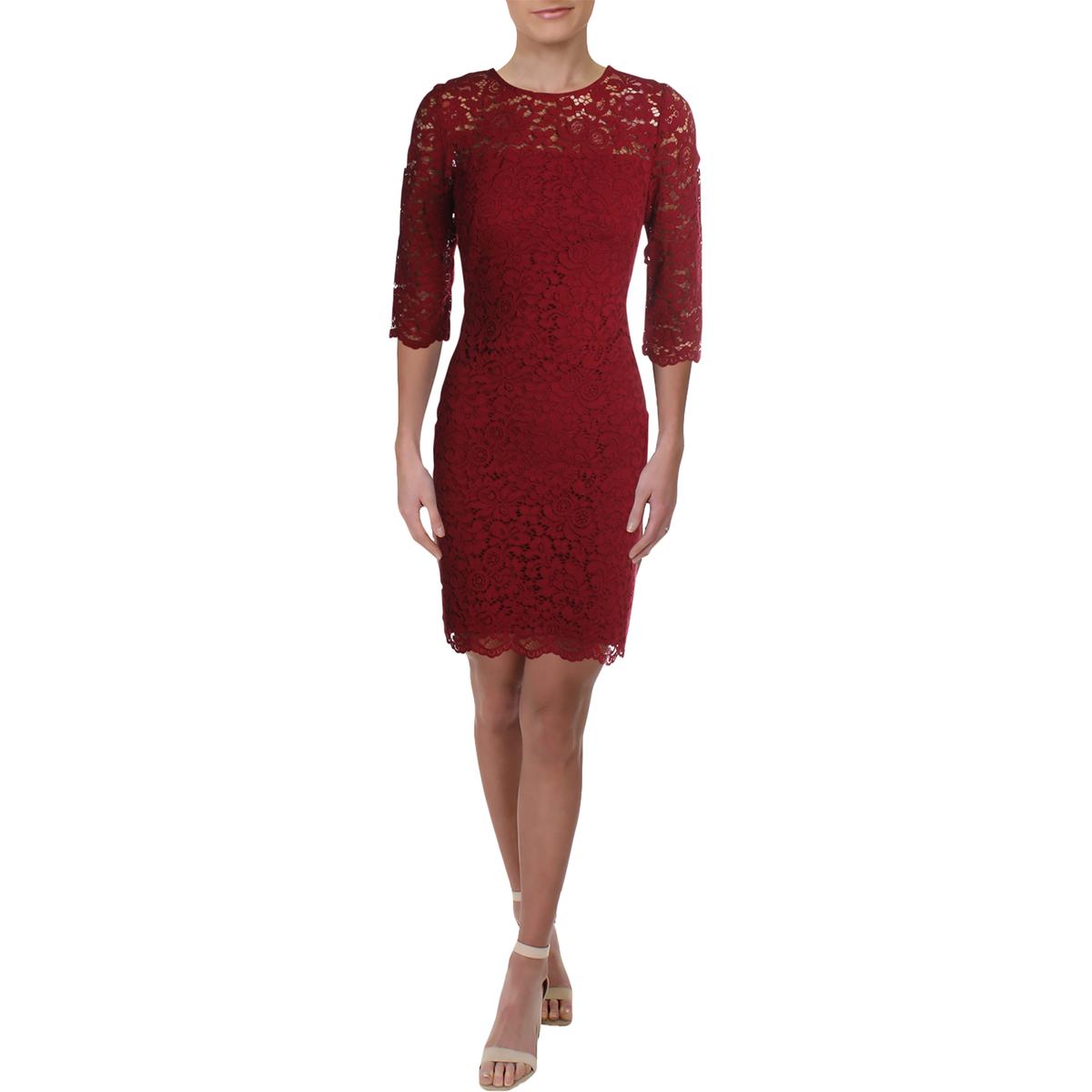 Lauren Ralph Lauren Womens Red Lace Knee-Length Cocktail Dress 12 BHFO ...