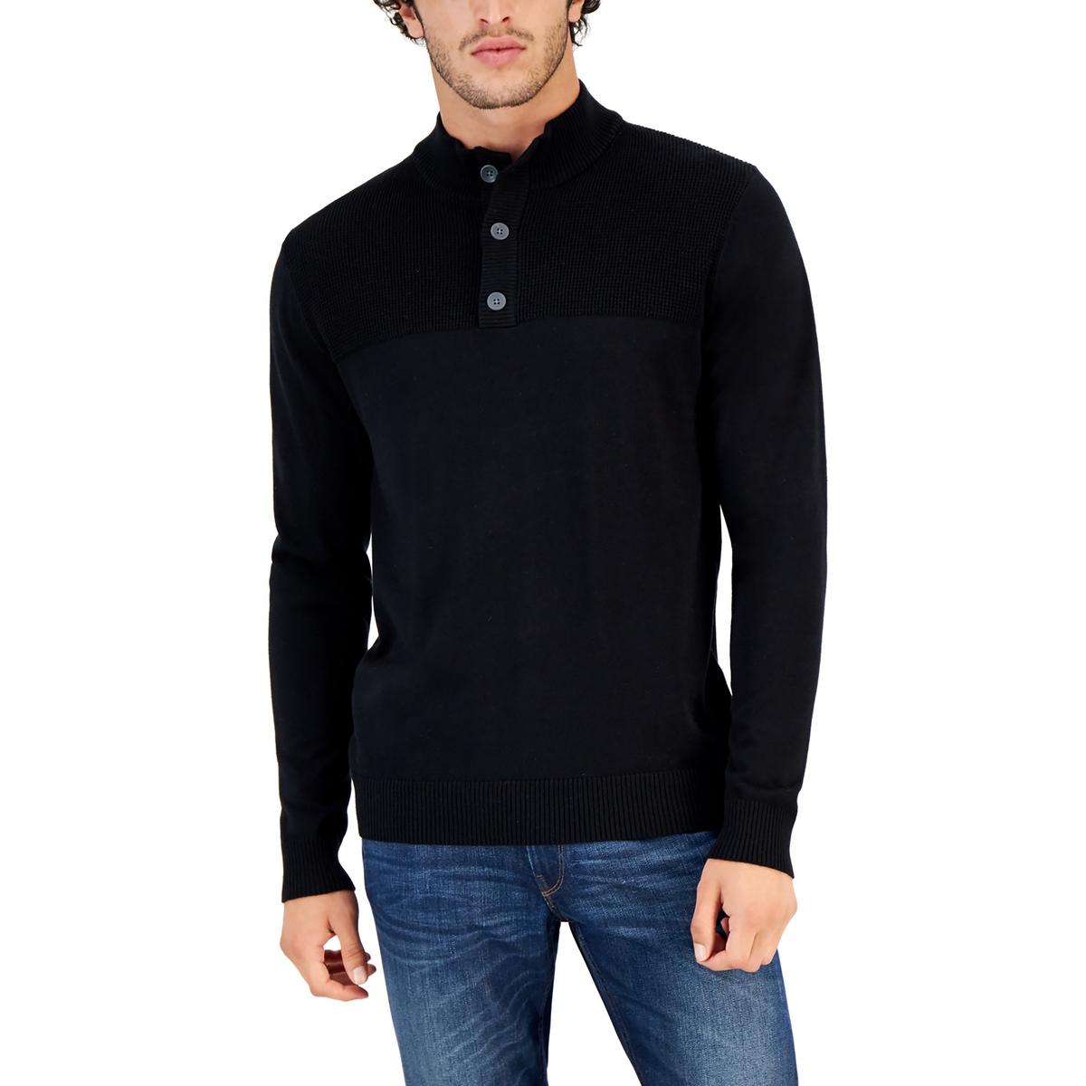 Club Room Mens Cotton Henley Waffle Knit Pullover Sweater Shirt