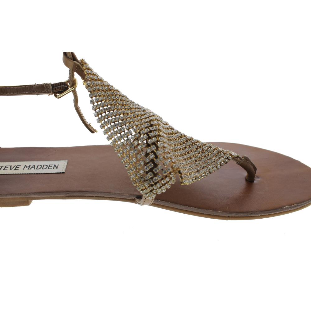 Steve Madden Shineyy Brown Leather Rhinestone Flats Thong Sandals ...