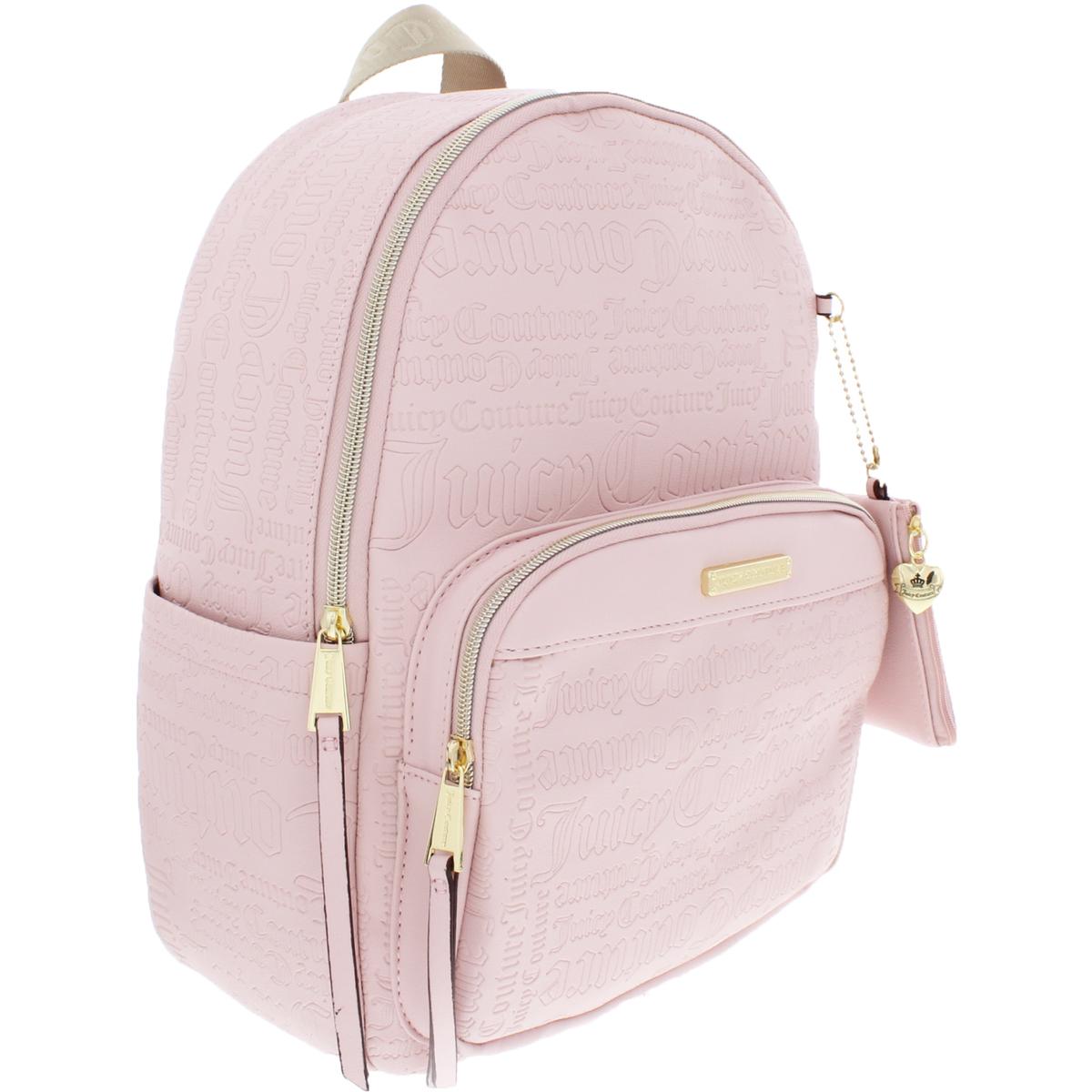 Juicy Couture Womens Word Play Pink Faux Leather Logo Backpack Medium ...