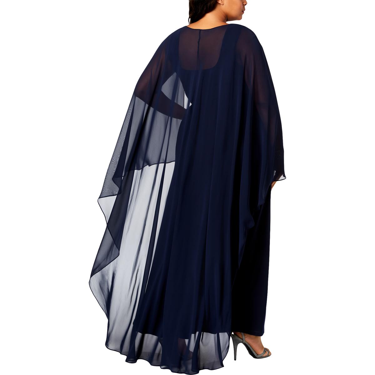 Calvin Klein Womens Navy Chiffon Wrap Evening Dress Gown Plus 16W BHFO ...
