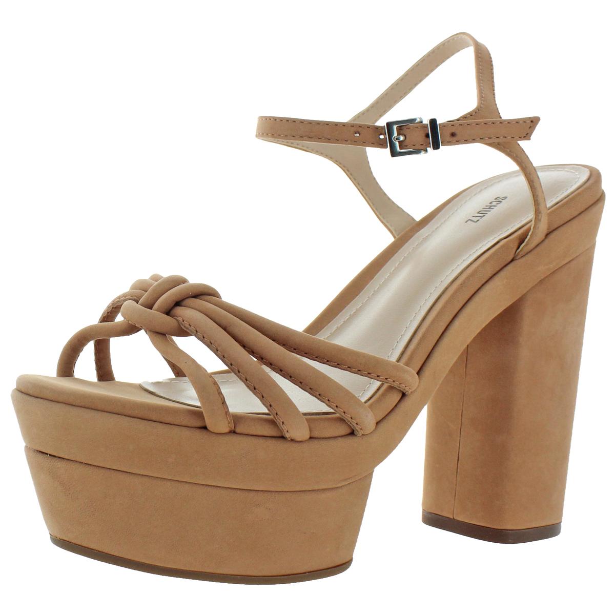 SCHUTZ Faubina Heeled Sandal Toasted Nut Tan Leather Block Heel Platform Pump