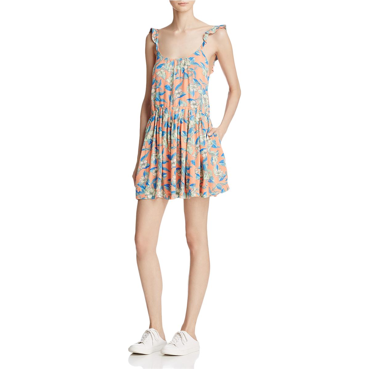 Free People Womens Dear You Orange Floral Sleeveless Mini Sundress L BHFO 6959 | eBay