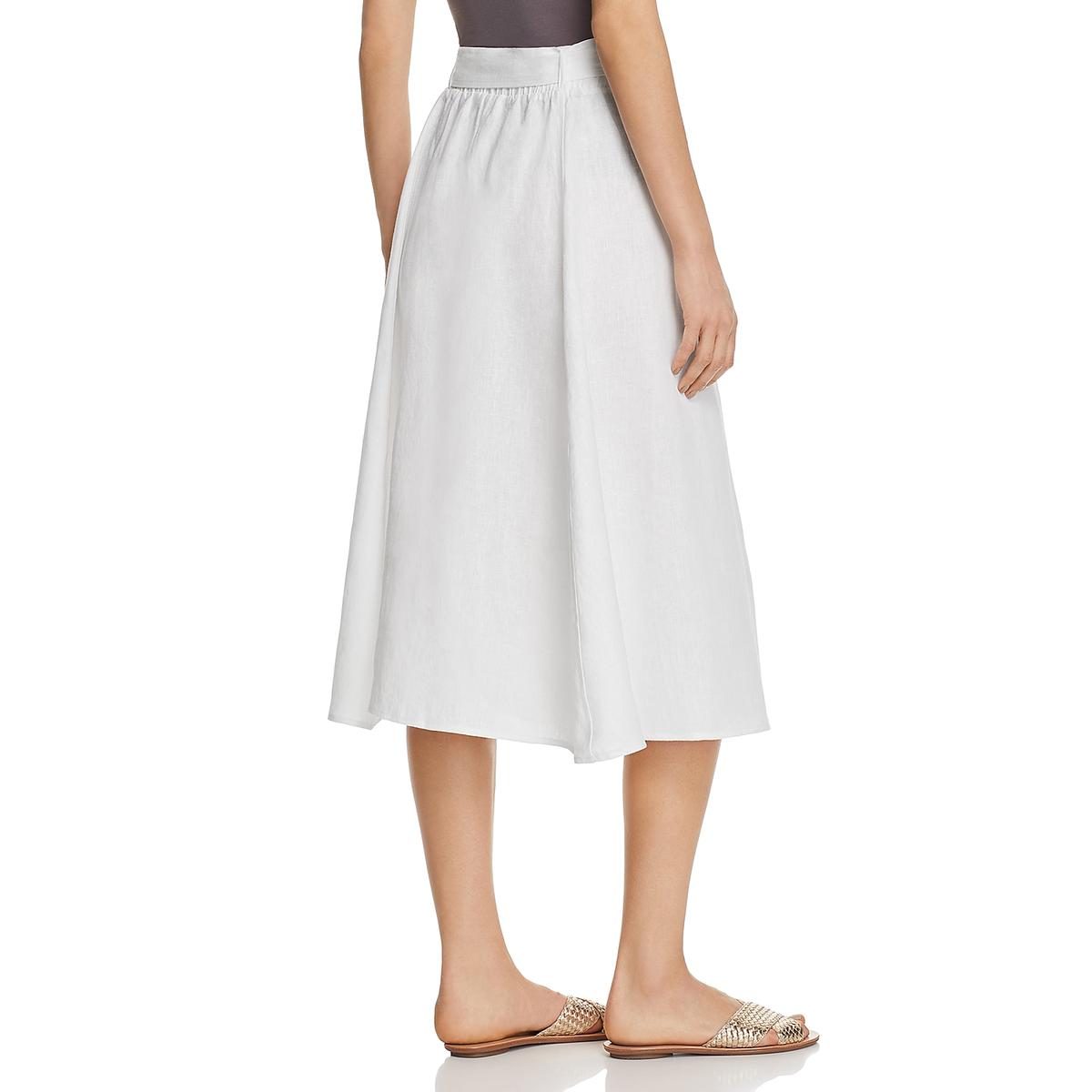 Three Dots Womens White Linen Button-Down Belted Midi Skirt S BHFO 7654 ...