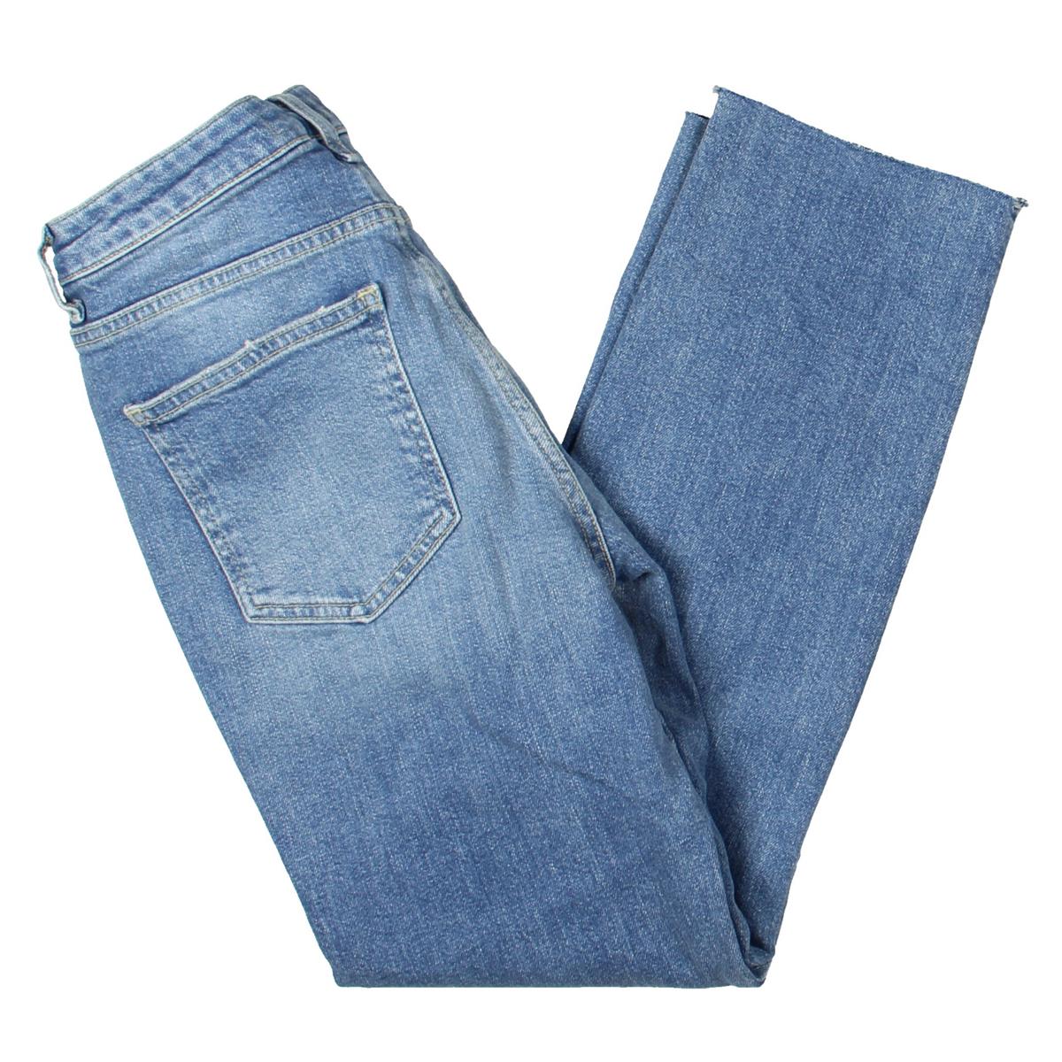 Free People Womens Blue Frayed Hem Straight Leg Denim Jeans 25 BHFO ...