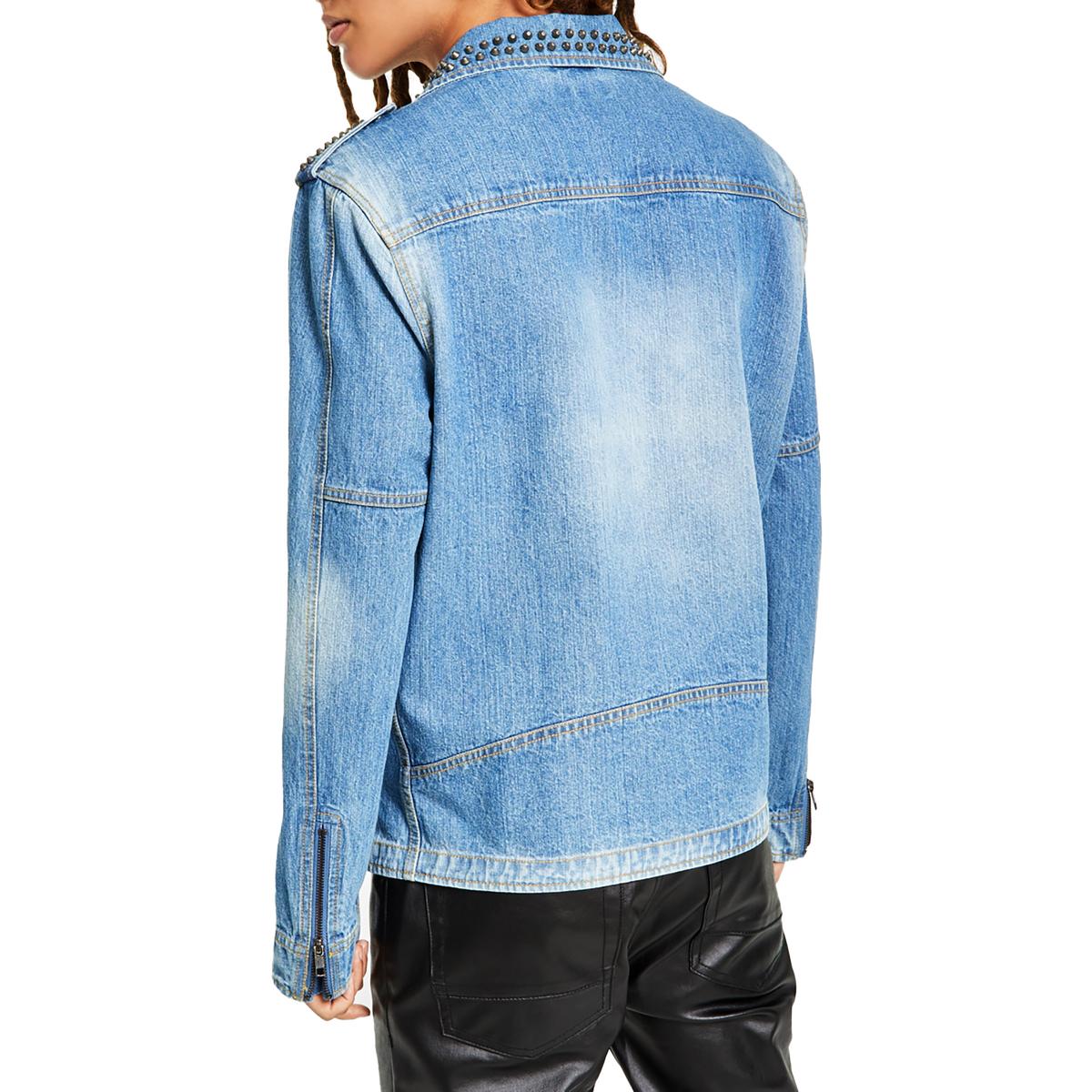 INC Mens Studded Moto Belted Denim Jacket Coat BHFO 8821