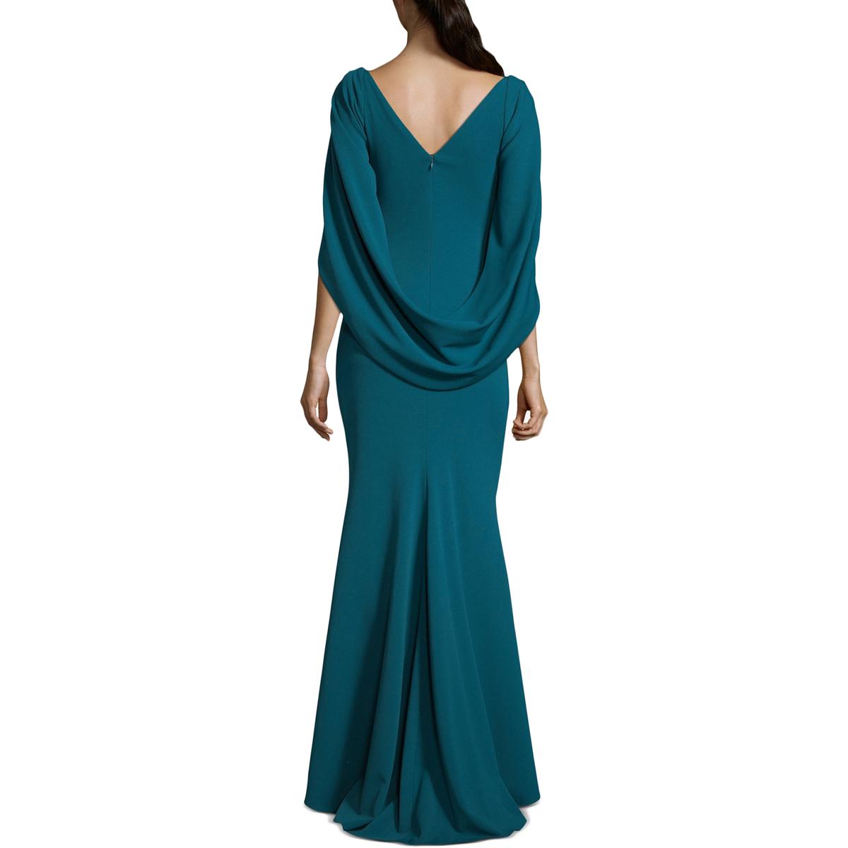 Betsy & Adam Womens Green Ruched Cape Sleeves Evening Dress Gown 12 ...